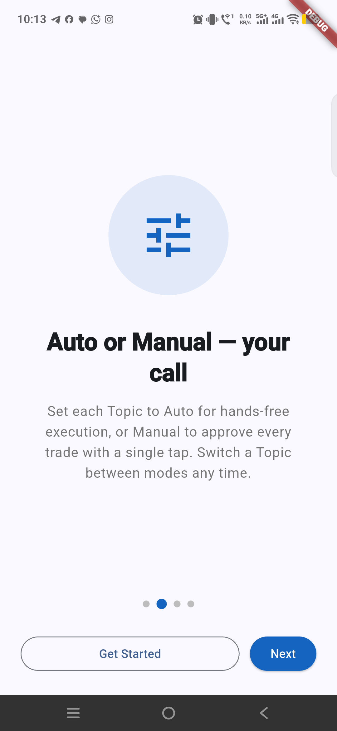 Vyapar Sanket onboarding screen for auto or manual trade approval
